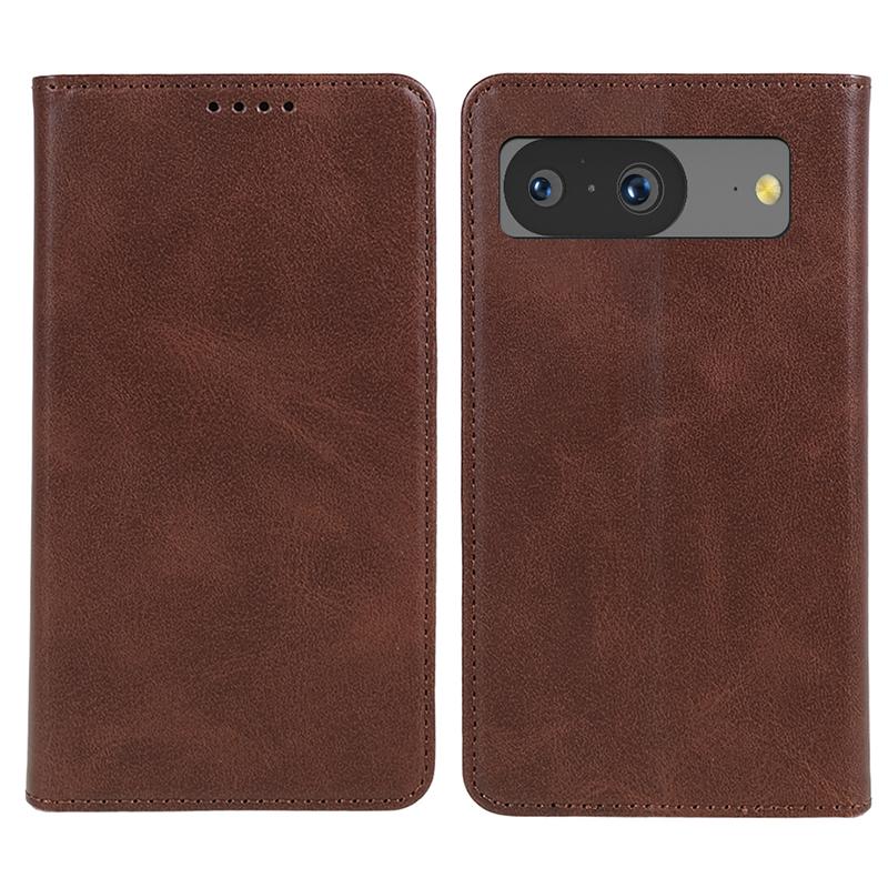 

For Google Pixel 8 Anti-drop Phone Cover Anti-Scratch PU Leather Stand Calf Texture Case Wallet Brown