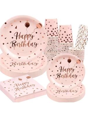 60PCS Birthday Plates and Napkins Party Supplies Rose Gold Serve 10 Guests, Pink/White Birthday Supplies for Rose Gold Birthday Party Decorations