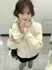 New gentle sweet girl style apricot polka dot splicing knitted cotton-padded jacket with stand-up collar versatile warm schoolgirl cotton-padded jacke