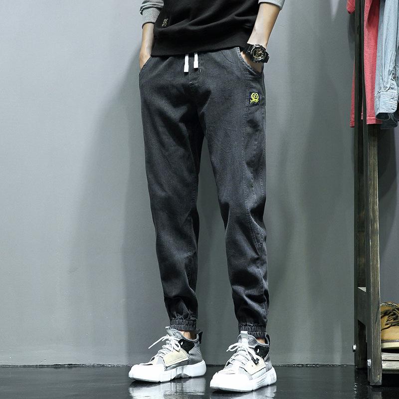 

Men s Casual Harem Jeans: Trendy Spring/Autumn Cuffed Pants for Teen Students M світло-синій колір