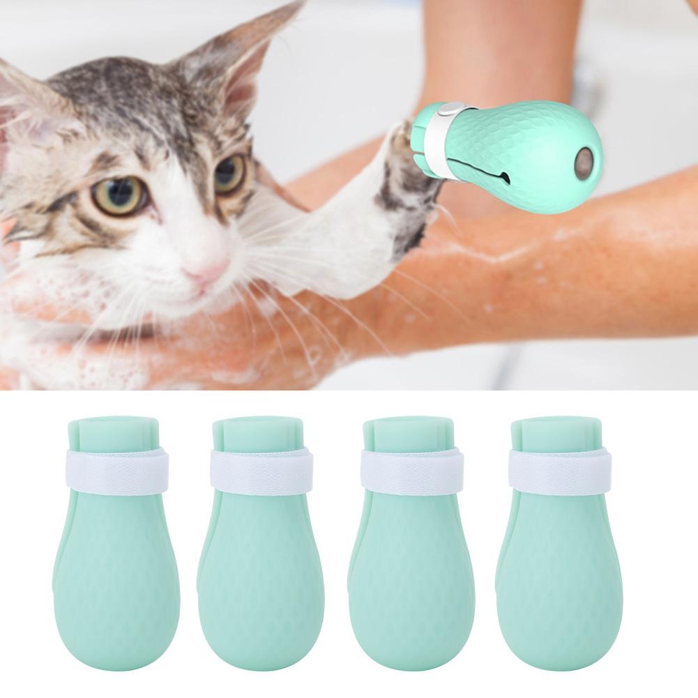 4PCS Silicone Cat Shoes Anti Scratch Pets Paw Protector Claw Cover for Bath Grooming Medicine Feeding Supplies(Shoe