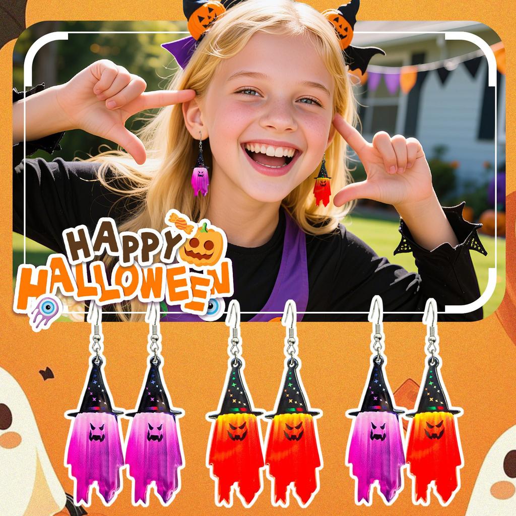 Halloween Hat Acrylic Pendant Earrings With Double-sided Printed Festival Atmosphere Decoration Earrings.