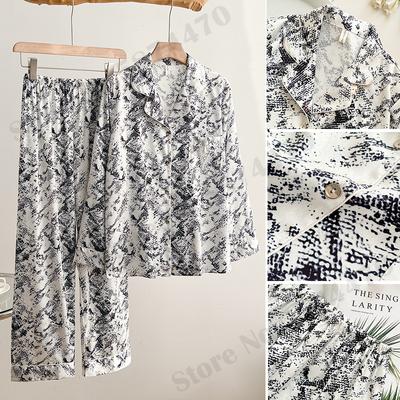 Printed Floral Pajamas, Women's Pajamas, Spring and Summer Silk Satin Trousers Suits, Pajamas, Casual Wear, Loose Home Clothes