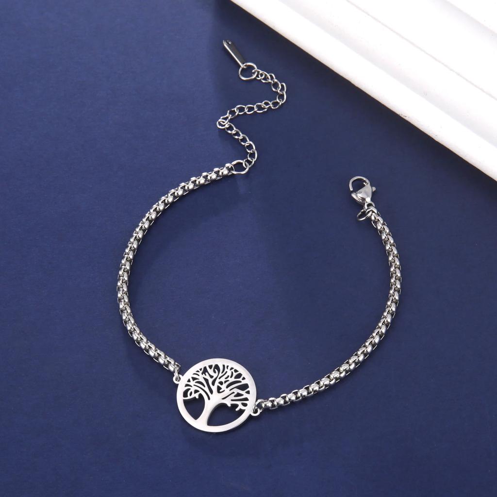 Vintage Lebensbaum Armband für Männer Frauen Edelstahl Schmuck Hochzeit Party Geschenkbox Kette Talisman Amulett Zubehör
