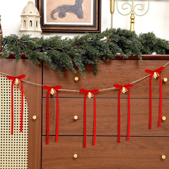 12 Pcs Velvet Bows with Jingle Bell Vintage Christmas Ribbon Bows for Garland Wreath Christmas Tree Decoration