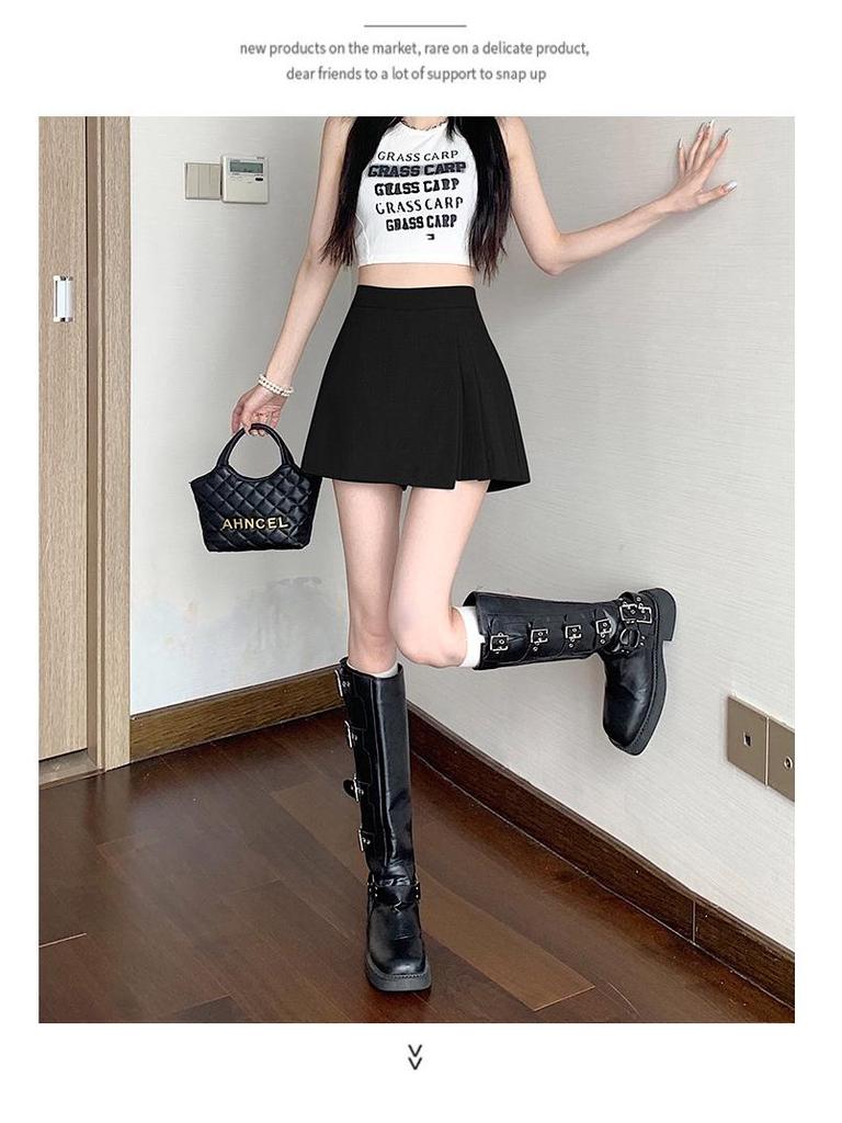 Spring 2025 Women's High-Waisted A-Line Culottes with Irregular Midi Skirt Design