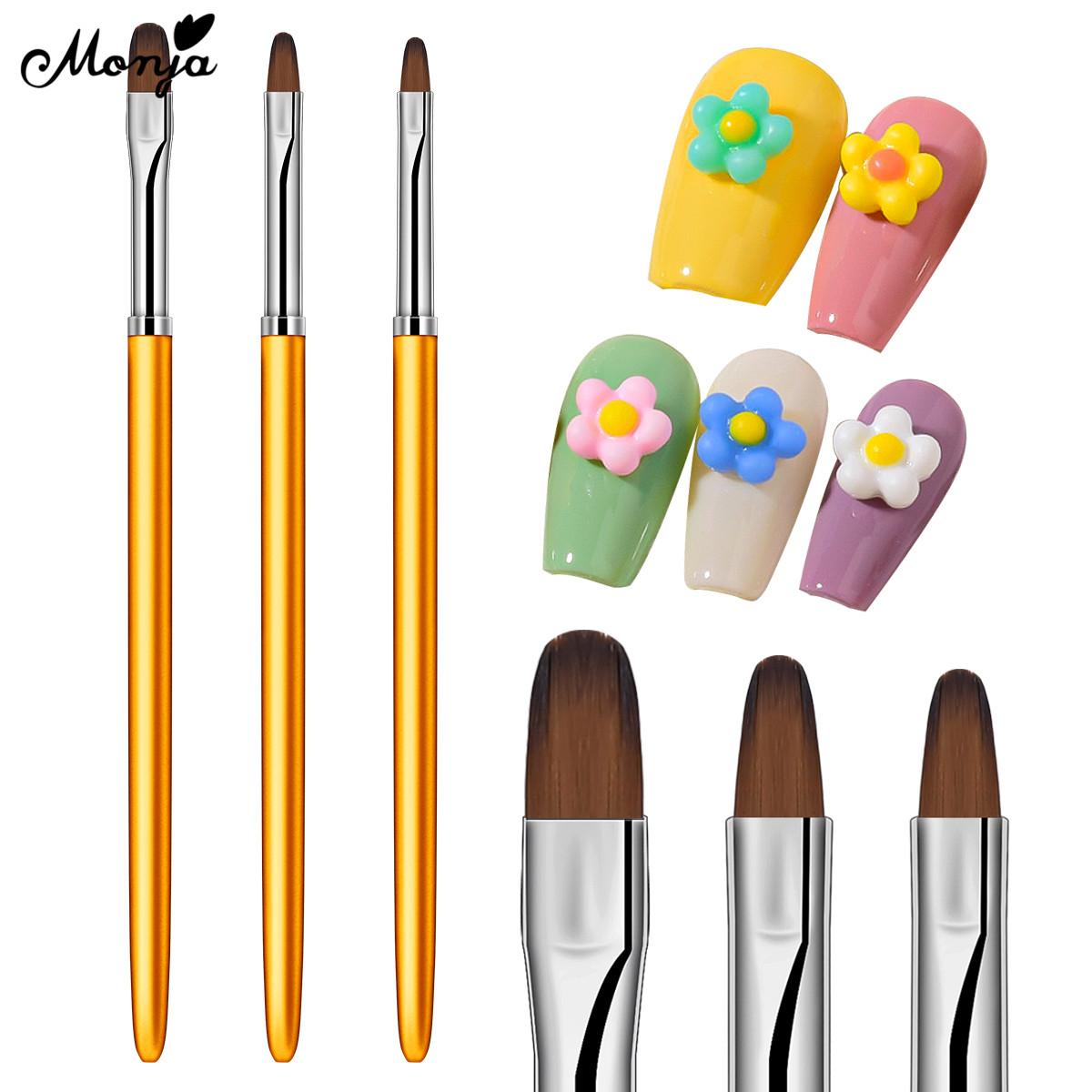 

Monja, 3 шт., набор кистей для дизайна ногтей, металлический акриловый УФ-гель, наращивание, строитель для цветочной живописи, кисти для рисования, маникюрный дизайн, салон, инструменты для дома, сделай сам