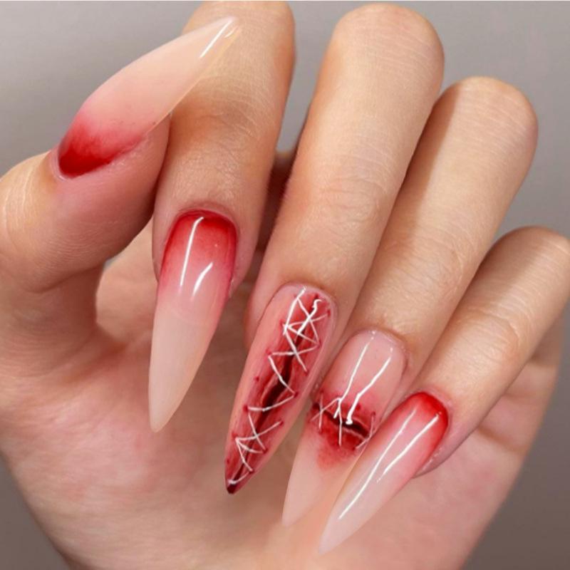 

3D Gradient Ombre Halloween Long Pointed Fake Nails