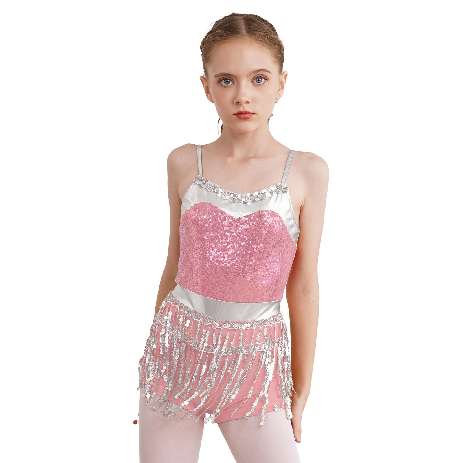 Robe De Danse YiZYiF à Paillettes - Justaucorps Asymétrique Pour Ballet, Latin Ou Patinage