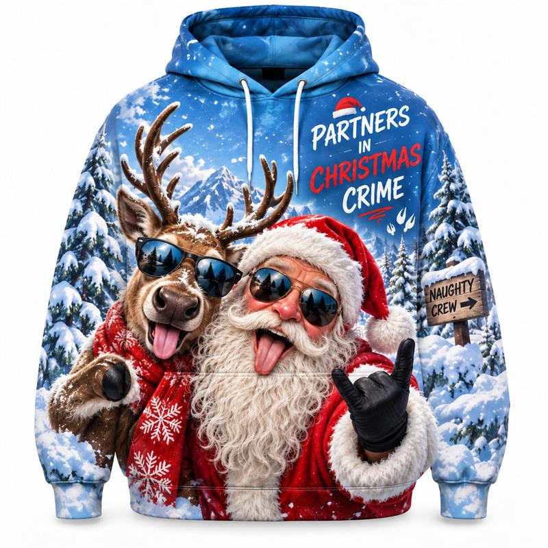 Funny Santa ChristmasWomen's Hoodie 3D Print Reindeer Dinosaur DJ Gym Holiday Pullover Winter Streetwear Party Gift