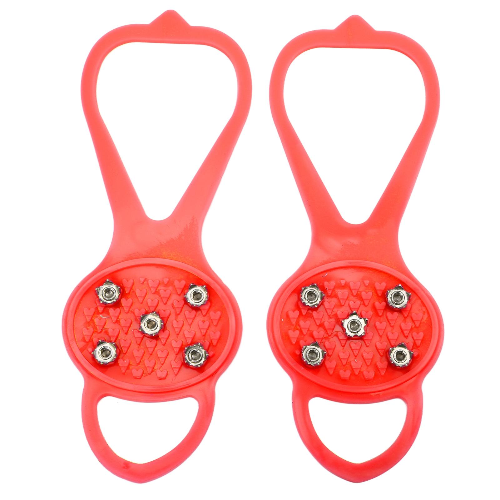 

1 пара противоскользящих кошек с 5 зубьями, прочные, с сильным сцеплением, 5 зубьев, зимние скальные туфли, чехол Красный М