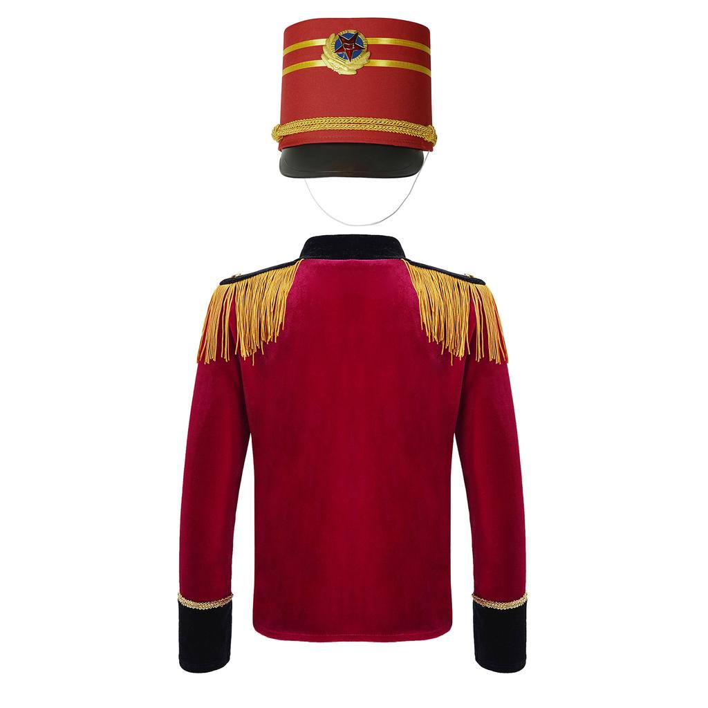 Boys Long Sleeve Tassels Shoulder Gold Braid Adorned Tops Hat Drum Trumpet Team Honor Guard Costume