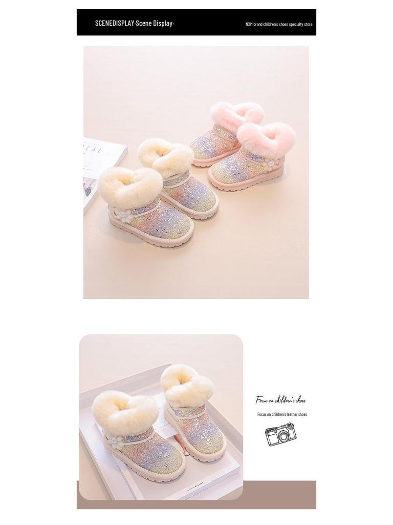 2023 Kids' Fleece-lined Snow Boots for Girls - Sequin Princess Design