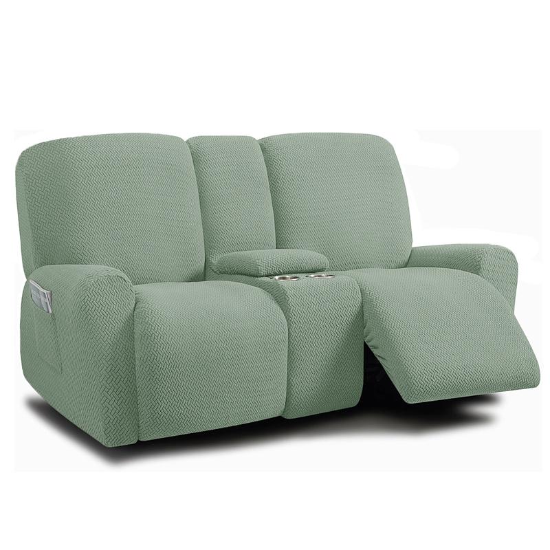 

2 Seater Split Recliner Sofa Covers Jacquard Reclining Armchair Slipcover Relax Elastic Couch Covers with Cup Holder