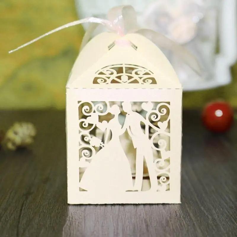 50 Piezas / Paquete Caja y Bolsas de Lujo para Recuerdos de Boda Dulces Pastel Caramelo Regalo Favores Cajas para Boda Baby Shower Cumpleaños