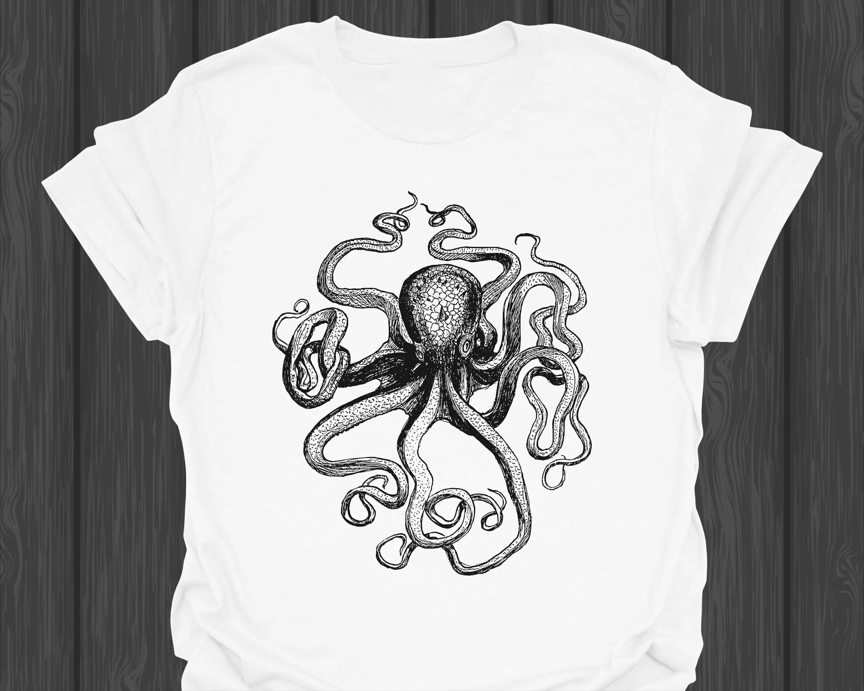 

Vintage Kraken TShirt Retro Octopus Design Shirt Maritime Gift Idea for Nautic Fans Ocean Lovers Nautical Squid Graphic Tee S