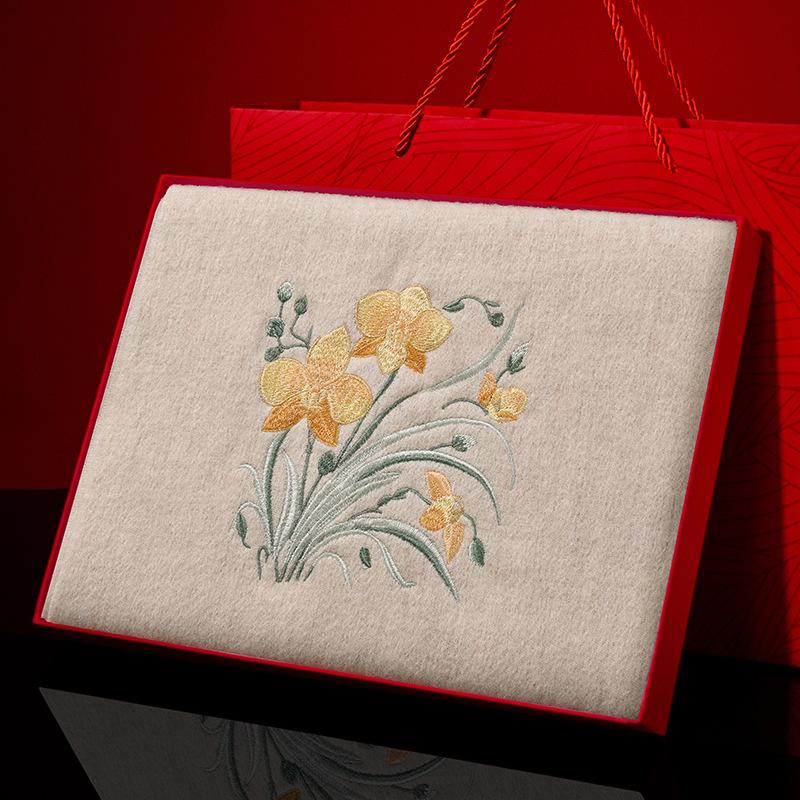 Mid-Autumn Winter Thickened Warm Embroidered Flower Wool Scarf Shawl Female Elegant High-end Gift Scarf