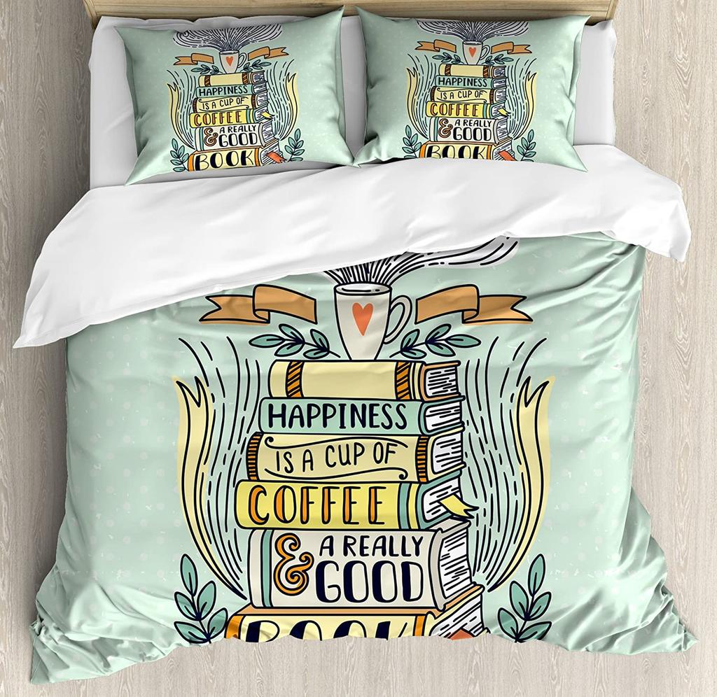 Bookshelf Library Book Printed Comfort Duvet Cover Pillow Case Home Textile Quilt Cover Boy Kid Teen Girl 3pcs Bedding Set
