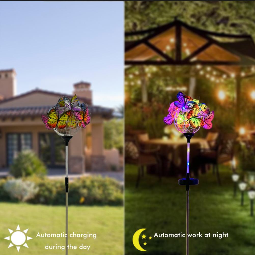 Solar Garden Lights Solar Powered Stake Lights Adorned with 18 Butterflies and Copper Cord for Pathway Lawn Outdoor