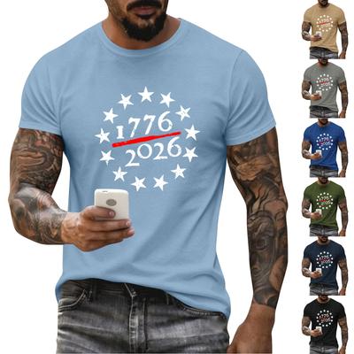 Top Casual Deportivo para Hombre con Estampado Festivo, Cuello Redondo y Mangas Cortas