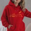 Ladies Spring Autumn Casual Hooded Long Sleeve Big Pocket Halloween Pumpkin Love Heart Printed Pullover Hoodies Sweatshirt Top