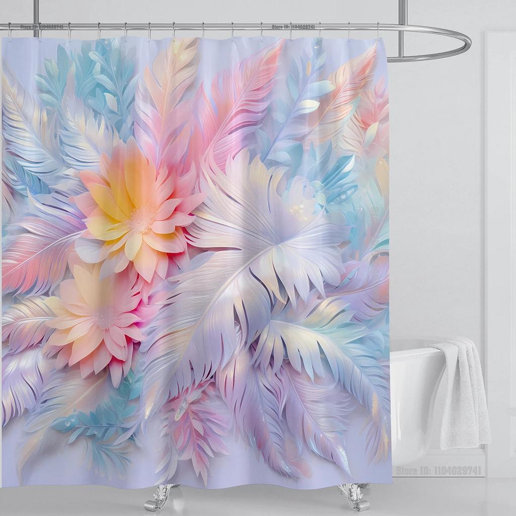 3d Flower Floral Shower Curtain Waterproof Shower Curtain Polyester Fabric 3D Printed Curtain Bathroom Decoration with Hooks