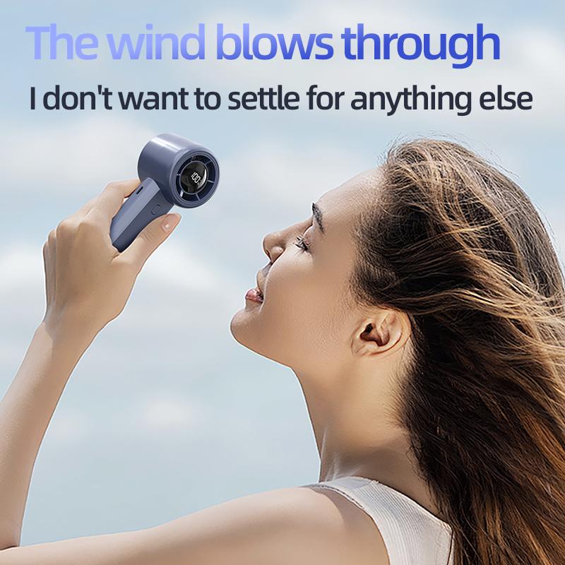 Mini Handheld Bladeless Turbine Fan 1-100Speeds Adjustable with LED Display Rechargeable for Home, Office, and Gym Use