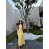 Yellow plaid Vneck neck sling dress women's summer dopamine beautiful slim fit gentle vacation style dress