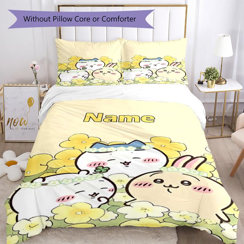 3pcs Custom Name Usagi Bedding Set Duvet Cover Closure Includes 1 Duvet Cover & 2 Pillowcases, Soft and Comfortable for All Seasons.
