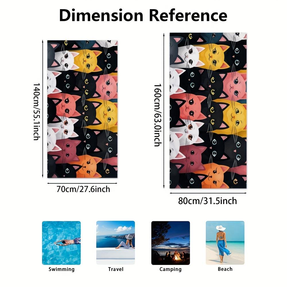 Oversized Cat Print Beach Towel - Soft Microfiber Summer Towel for Pool, Beach & Bath, Quick-Dry & Lightweight