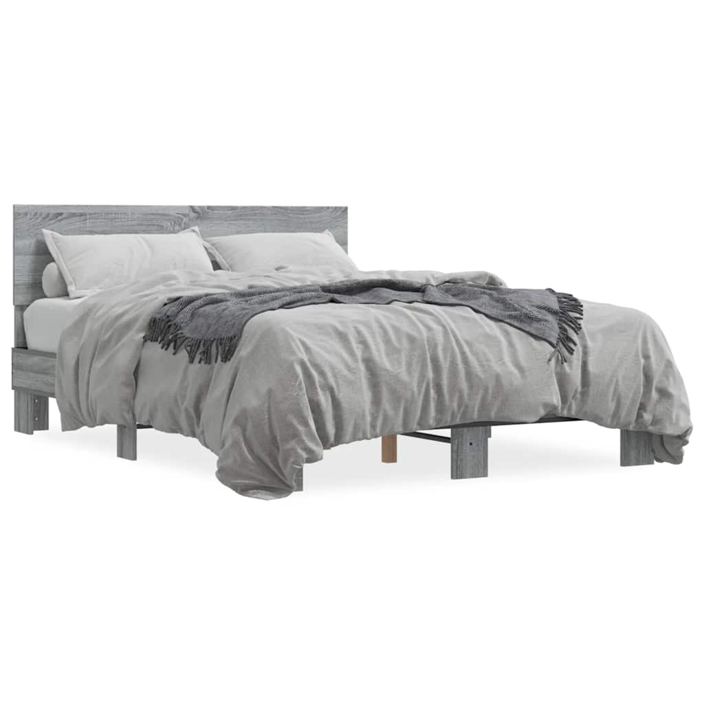 Bed Frame Gray Sonoma 120 x 200 cm Particleboard and Metal