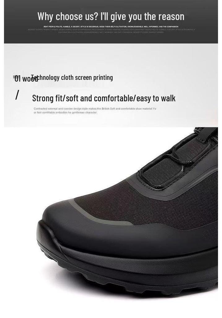 Men's Trendy Black Non-Slip Rotating Buckle Casual Sport Shoes for Spring Outdoor and Commuting