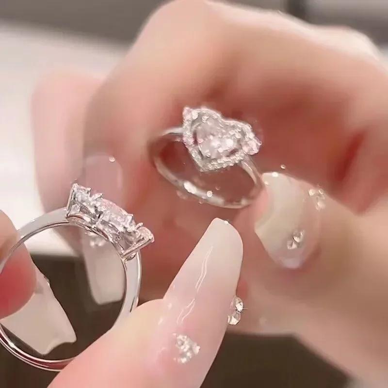 Adjustable Crystal Rings Y2K Pink Irregular Geometry Vintage Bowknot Heart Ring Set for Women Girl 2023 New Fashion Jewelry Gift