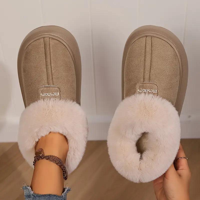 Woman Casual Platform Fluffy Slippers Faemale Fashion Plush Warm Cotton Shoes Couples Comfort Thick Soled House Warm Slippers