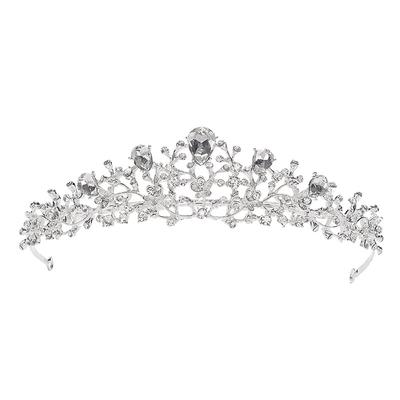 Version Coréenne Couronne d'Anniversaire de Princesse Tiare de Mariage Nuptiale Alliage Fleur Incrustée de Diamant Accessoire de Cheveux