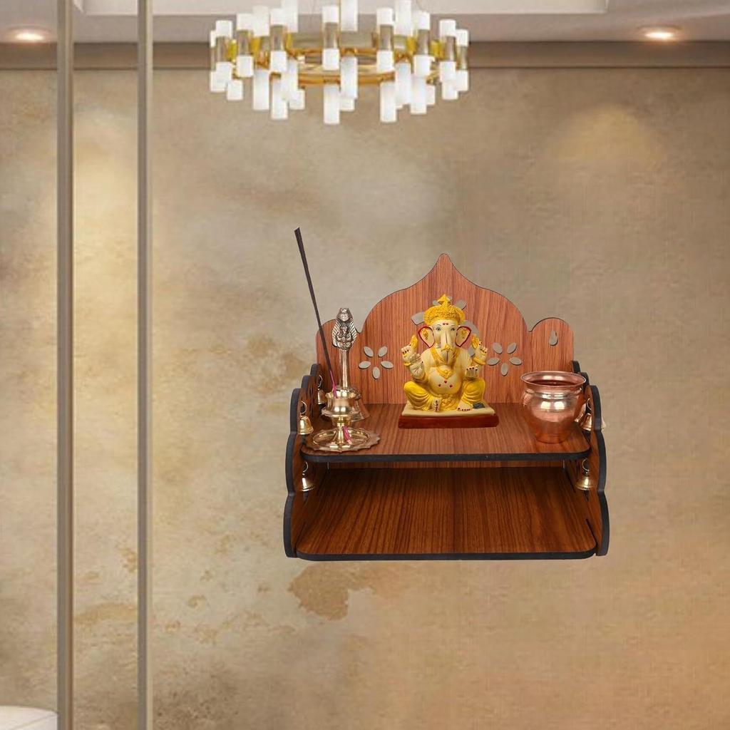 Pooja Mandir für Zuhause & Büro, Wandmontierter Holztempel, Pooja-Ständer mit Aufbewahrungsschrank, Heimdekor, Kleine & Große Größe (Mandir Design 1)