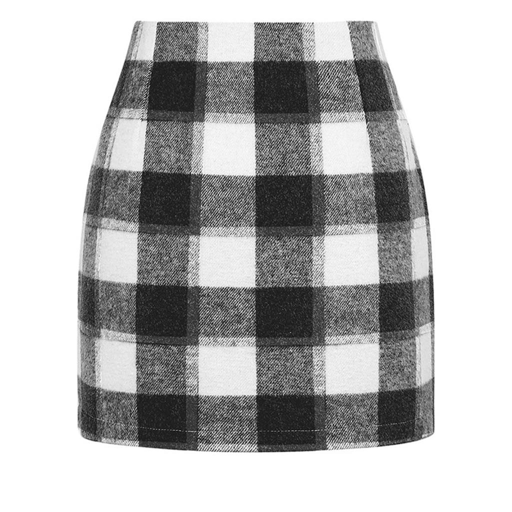 Women's Fashion Casual High Waist Plaid Slim Pencil Half-body Skirt