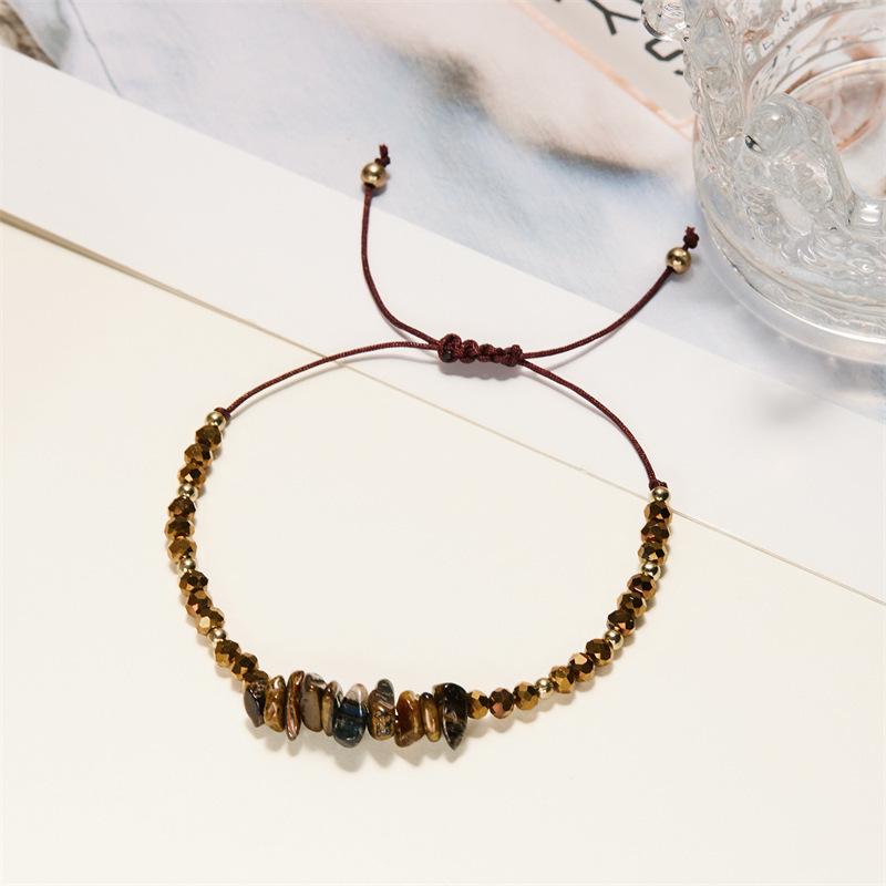 Pulseira Ajustável de Contas de Pedra Natural - Design Tecido à Mão