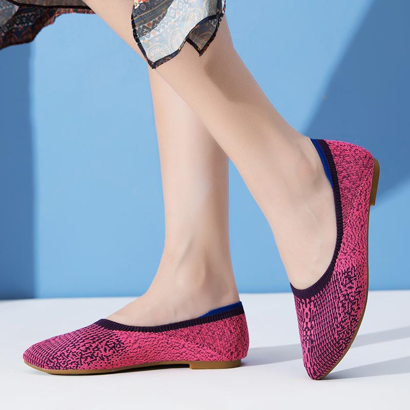 Women's Flat Shoes with Pointed Soft Knitted Sole Breathable and Comfortable Shoes Spring 2025 New Model Breathable Ballet Wome