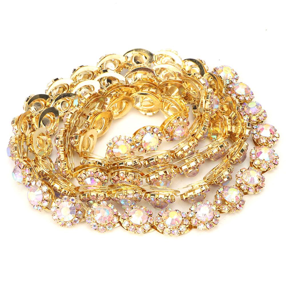 1 Yard Crystal Clear Round Glass Rhinestone Chain Clothing Wedding Handwork DIY Decoration(#1)