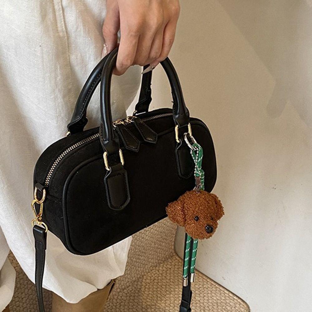 

PU Leather Boston Bag Solid Color Small Square Bag Portable Shoulder Bag Streetwear