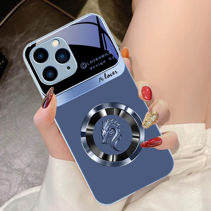 Light Luxury Circular Dragon Green For IPhone 15 Pro 14 13 12 Mini 11 XS Max XR 7 8 Plu SE 2020 2022 Tempered Glass Phone Case