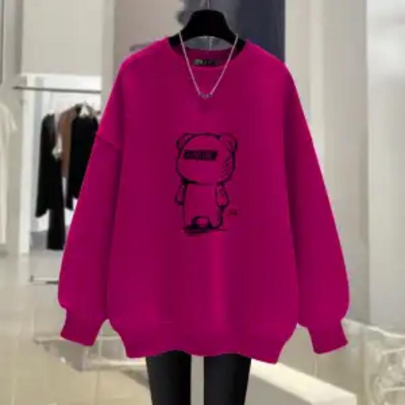 Women Spring and Autumn New O-Neck Pullover Fashion Printing Sweatshirts Casual Loose Versatile Long Sleeve Medium Length Tops