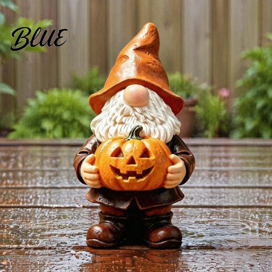Halloween Gnome Statue Garden Statue Faceless Holding Pumpkin Sculpture Three-dimensional Waterproof Resin for Porch Yard Autumn Decor Unique