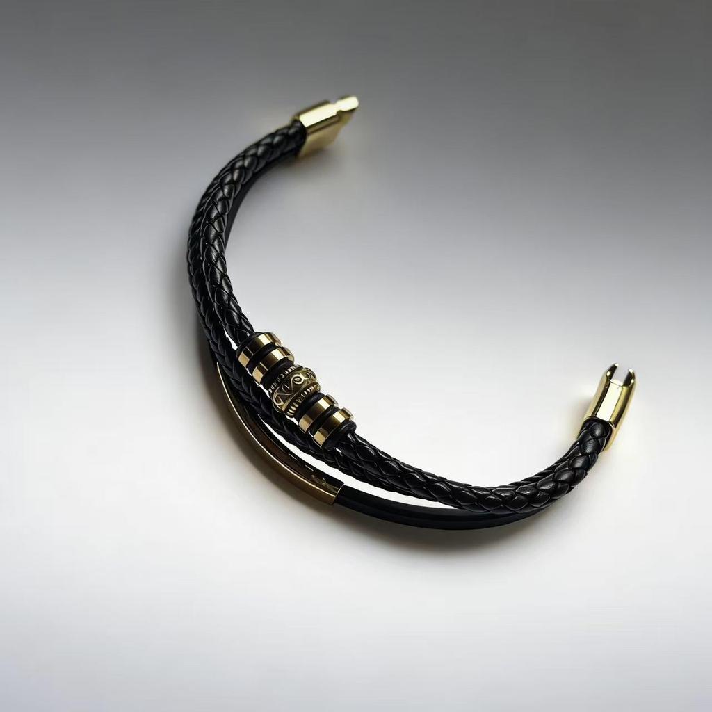 Trendy Multi-Layer Leather Bracelet with Titanium Steel Accents