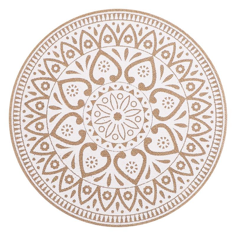 Large Round Jute Placemat Bohemian INS Style Silk Screen Printed Heat Resistant Table Mat Insulation Pad for Kitchen Dining Home Decoration