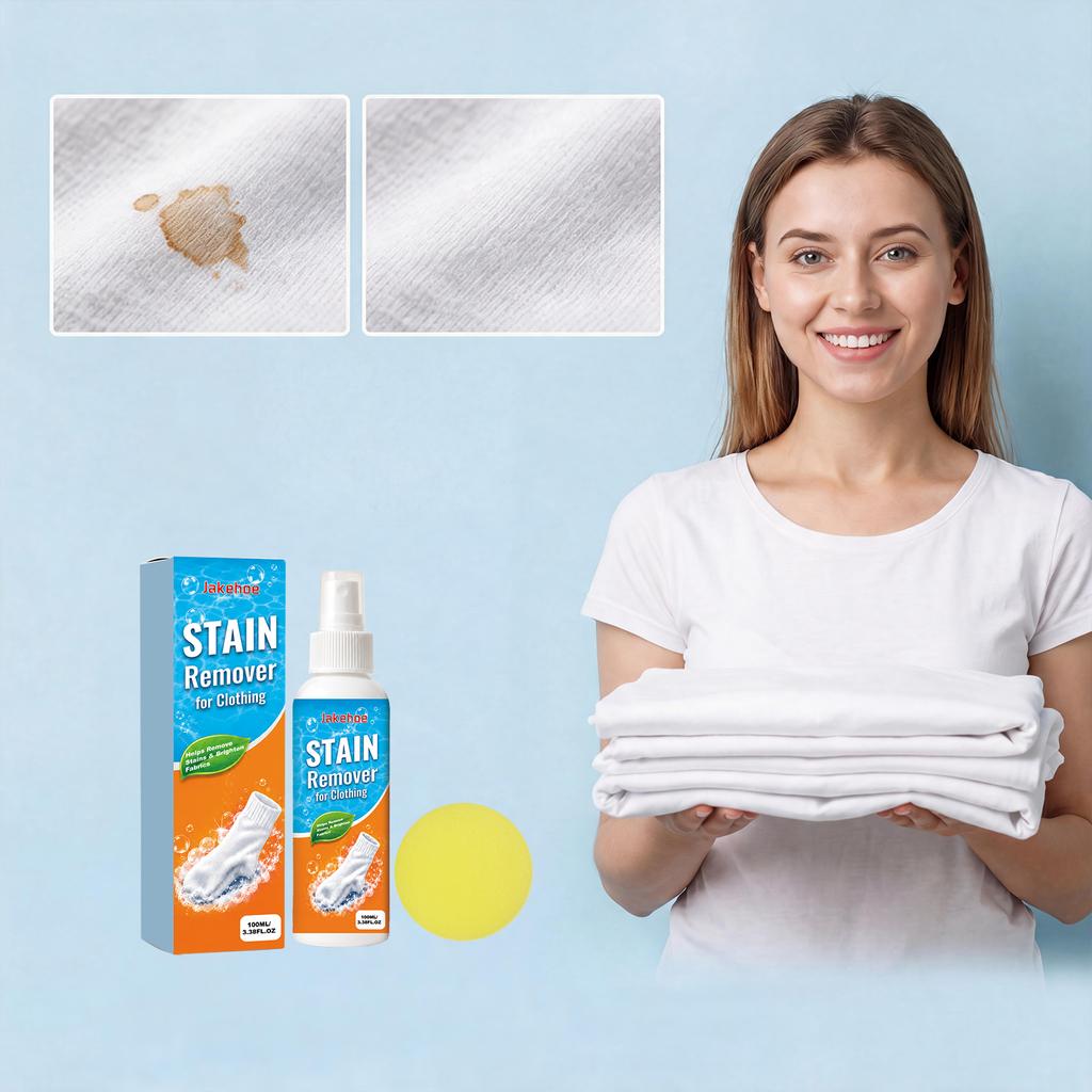 Stain Remover for Clothing Spray 100ml Effective On Oil Stains Coffee Stains Food Stains Fabric Cleaner Spray with Sponge Applicator
