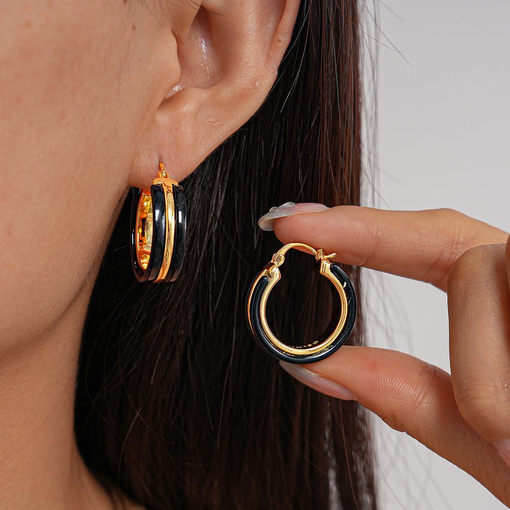18K real gold electroplated acetic acid plate geometric round ear buckle simple niche earrings