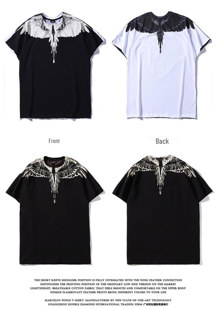 Marcelo Classic Phantom Wings Short Sleeve T-Shirt with Colorful Feathers and Lightning Design