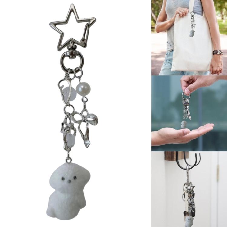 Cartoon Keychain For Women And Girls Plush Dog Bag Pendant Accessory Key Holder Alloy Keyring Stylish Decoration